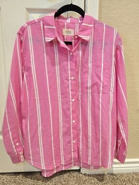 Marine Layer Abbey Relaxed Button Down Pink White Stripe Small